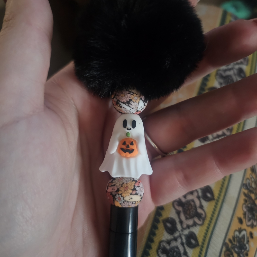 Halloween Ghost Pen with Black Pom Pom